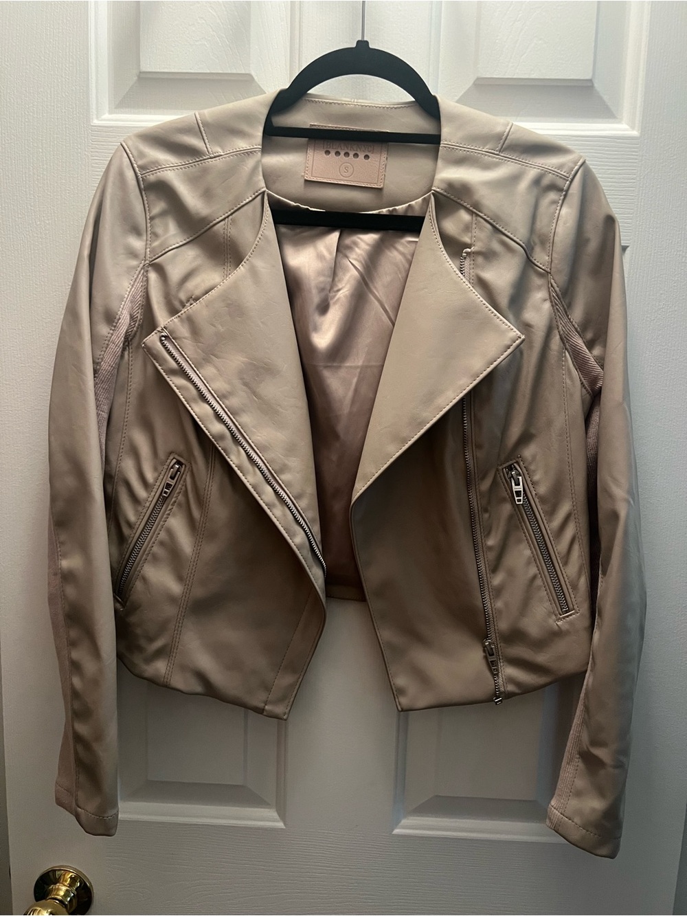 Blank NYC Beige Faux Leather Moto Jacket